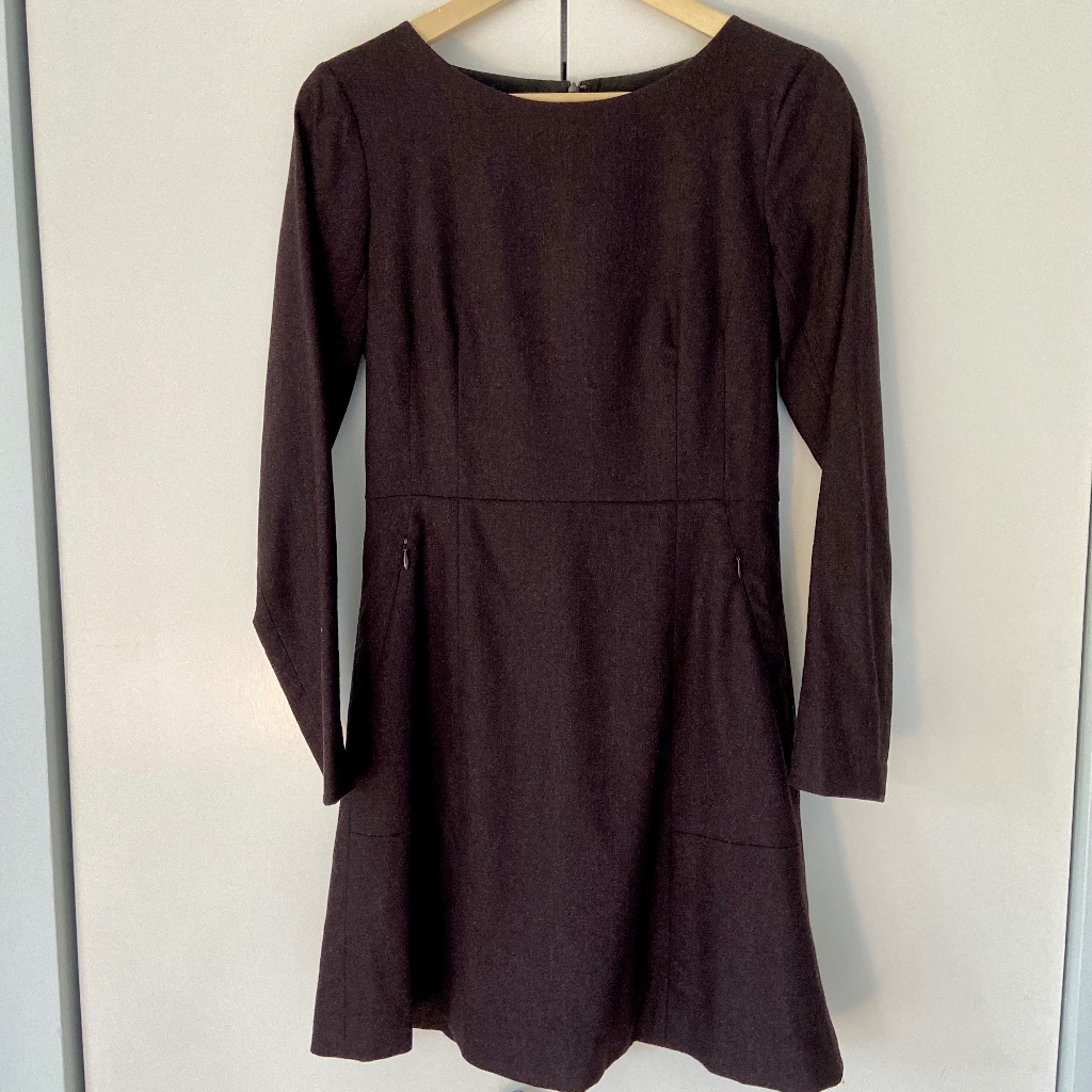 Theory Kamillina Long Sleeve Wool Dress, Maroon, Size 4